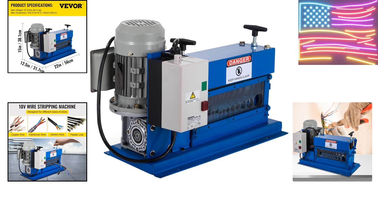 Cable Wire Stripping Machine 18 AWG - 1" OD Wire Range, Portable Powered Wire...