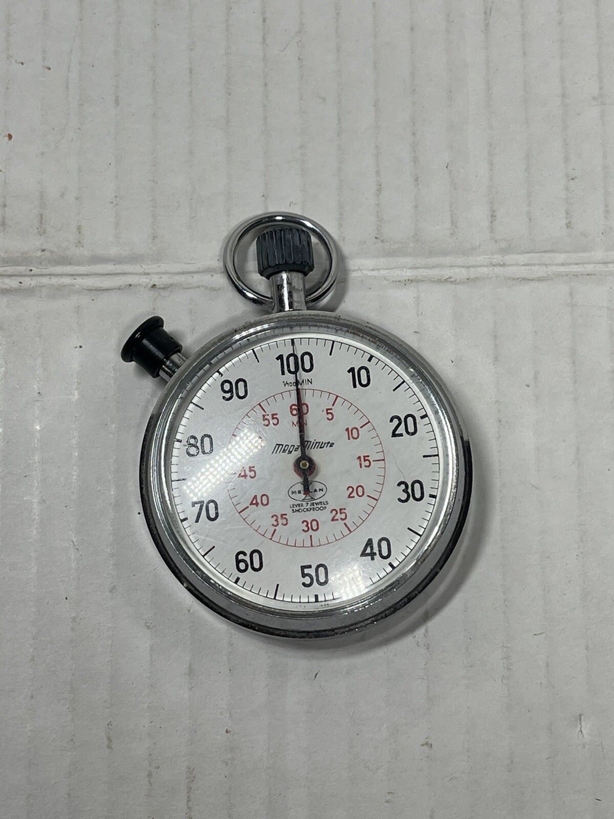 Vintage Meylan Mega Minute Stopwatch Swiss 7 Jewels Timer 1/100 7j WORKS!