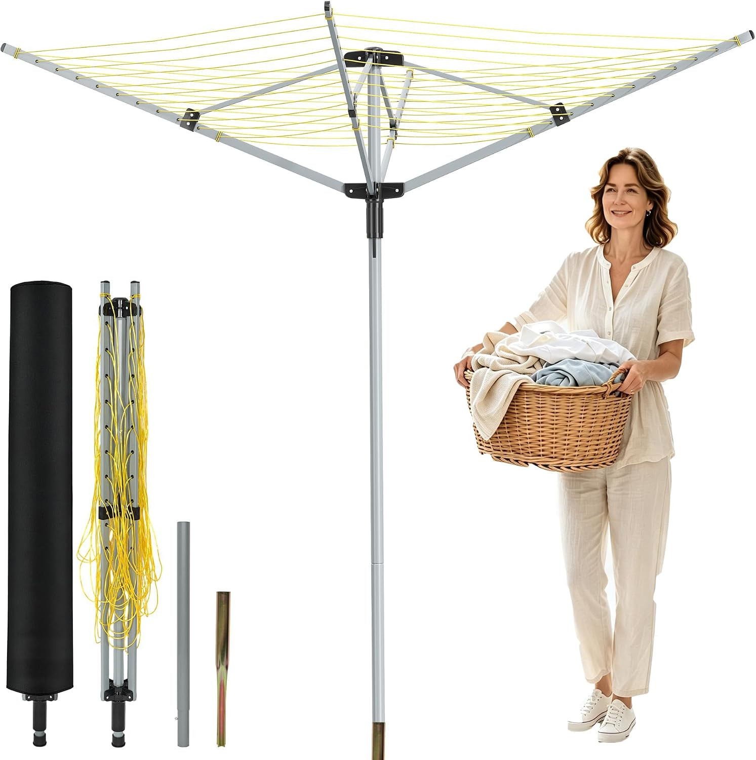 Rotary Clothesline Outdoor Umbrella Drying Rack | Adjustable Height Retractable