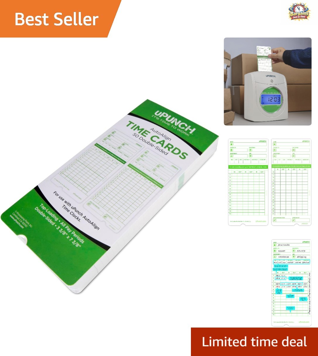Versatile Time Clock Cards HN3000 - 50 Two-Sided Cards, Solid Design, 7.37x3.37