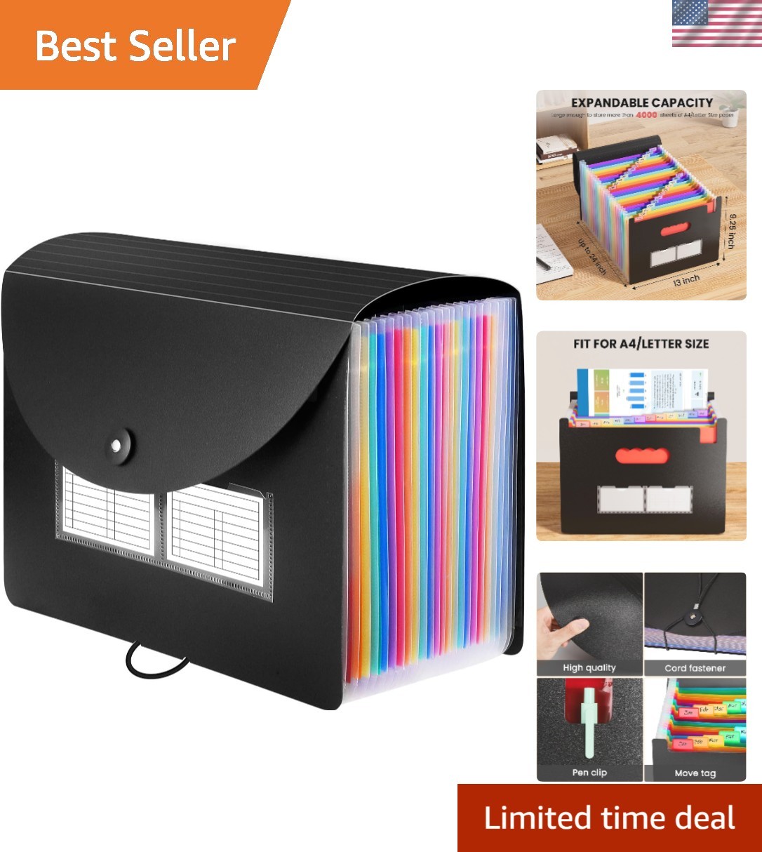 24 Pockets Expanding File Folder, Accordion File Organizer, Letter/A4 | Expan...
