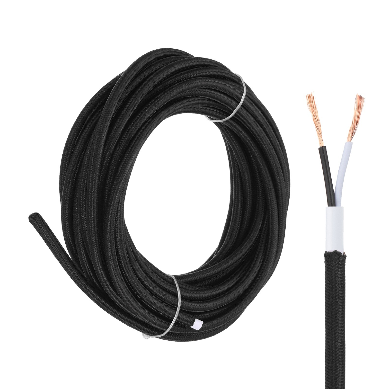 25Ft 18AWG 2 Conductor 300V Cloth Covered Lamp Wire Cord, Black