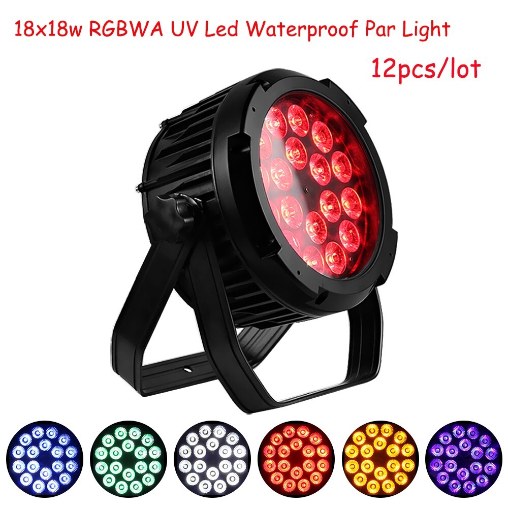 12pcs Outdoor 18X18W Led Par Light IP65 RGBWA+UV 6in1 Waterproof for Church Club