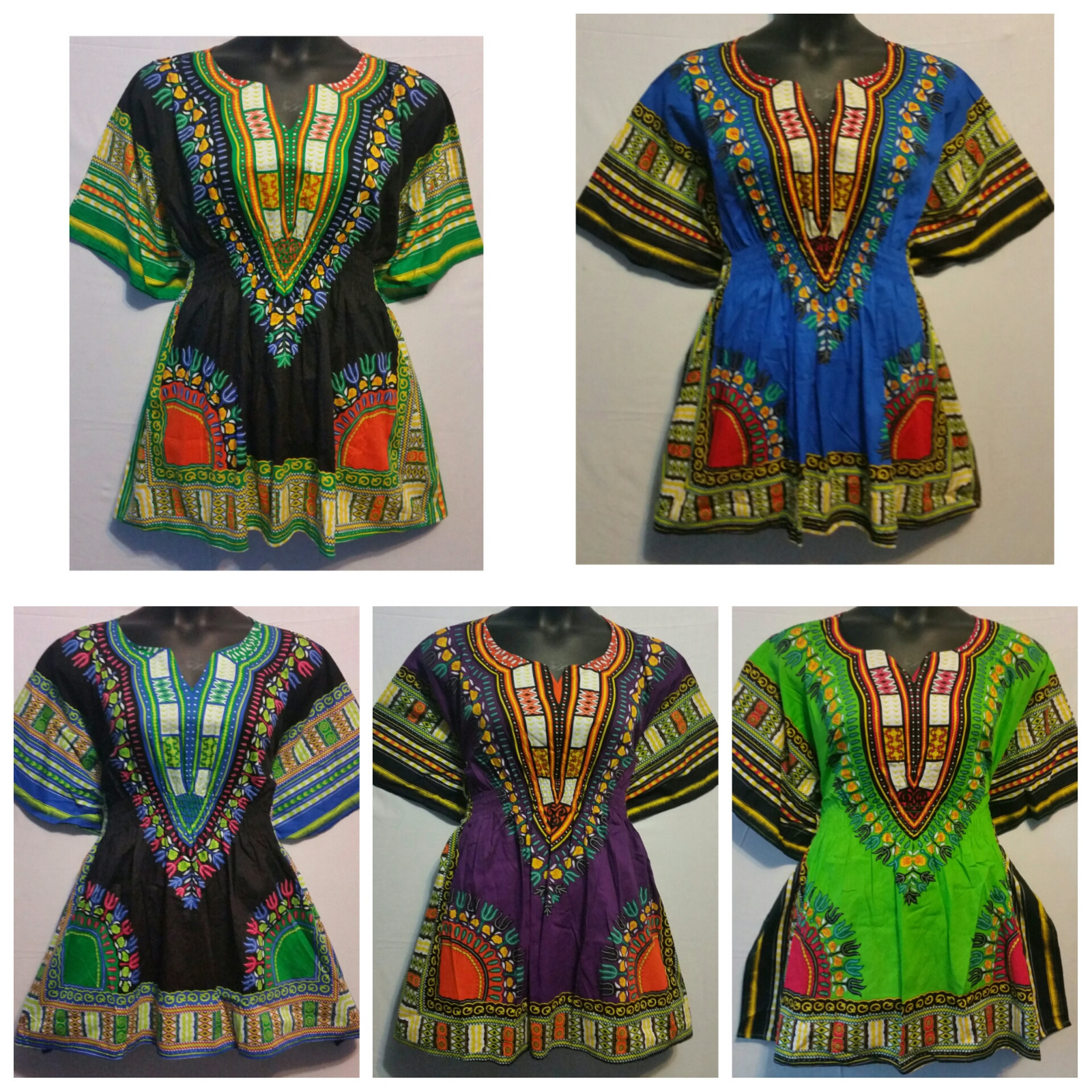 Woman African Dashiki Print Poncho Top Shirt Elastic Waist Short Dress One Size