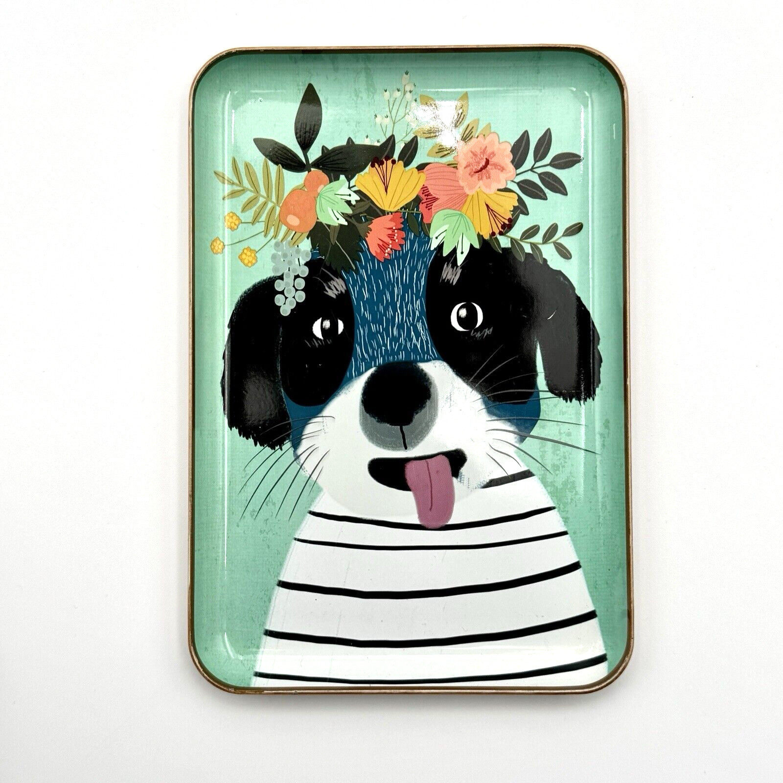 Studio Oh! Fancy Flower Puppy Dog Metal Trinket Dish Tray Mia Charro Black Green