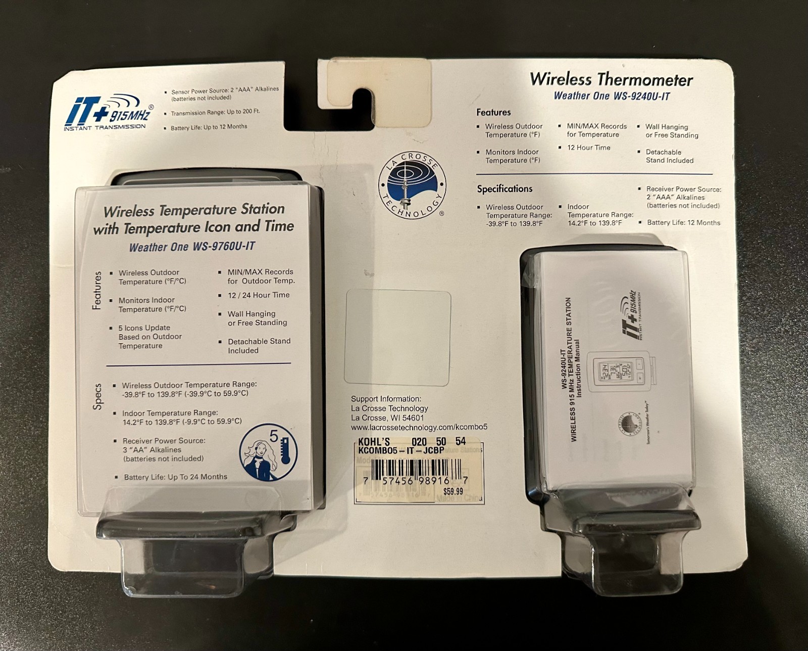 LA Crosse Technology Wireless Temperature Combo Pack Indoor/Outdoor KCombo-5 NEW