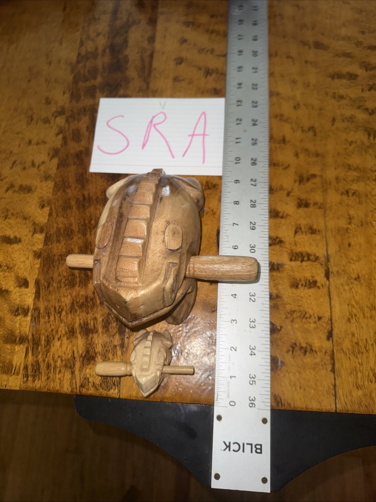NATURAL HAND-CARVED WOODEN PERCUSSION CHILEAN FROG MUSICAL INSTRUMENT Set 2 SRA