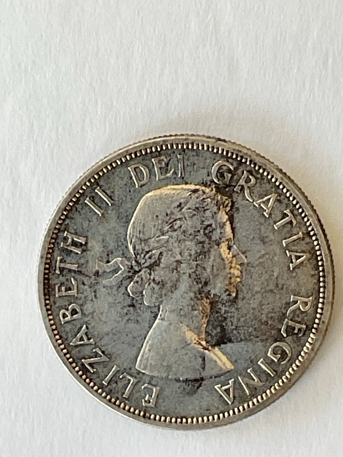 1958 Canadian Silver Dollar Coin 80% $1 - Death Totem - Original Patina