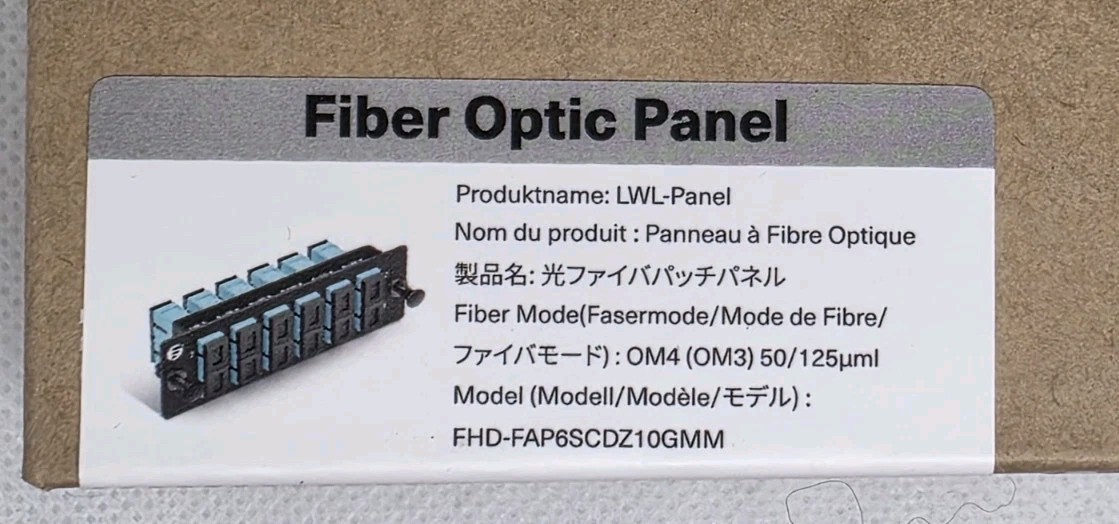 FS FHD-FAP6SCDZ10GMM Fiber Optic Panel 6 Duplex SC OM4 OM3 Multimode New