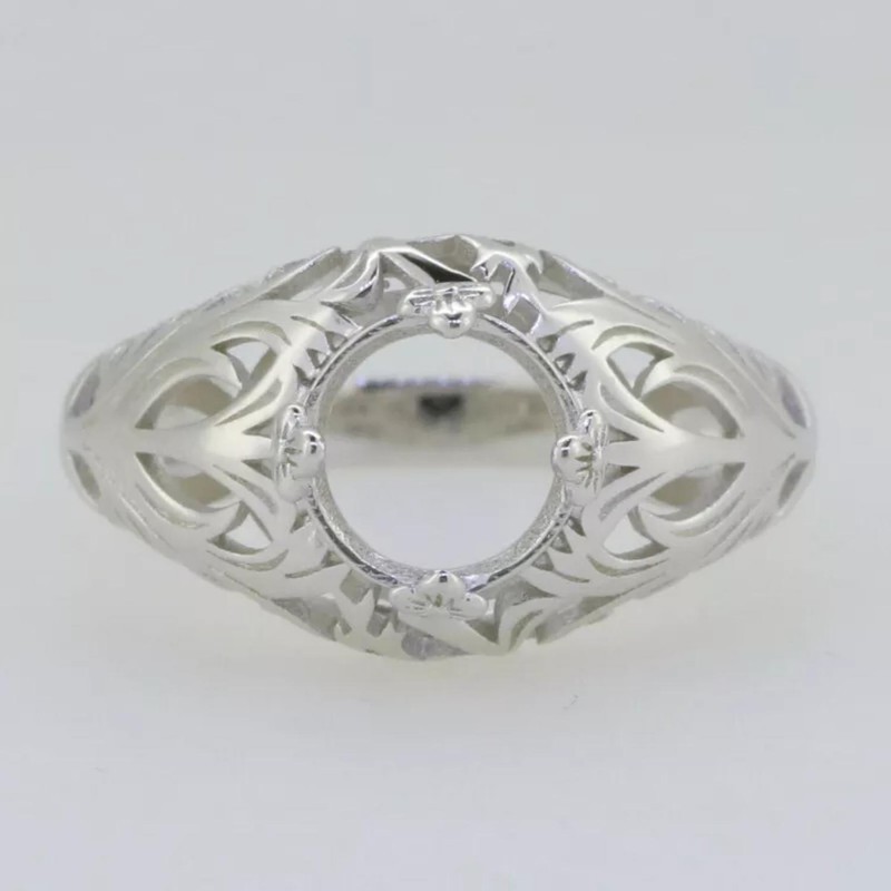 Solitaire 10MM Round Shape Semi Mount 925 Sterling Silver Women Wedding Ring