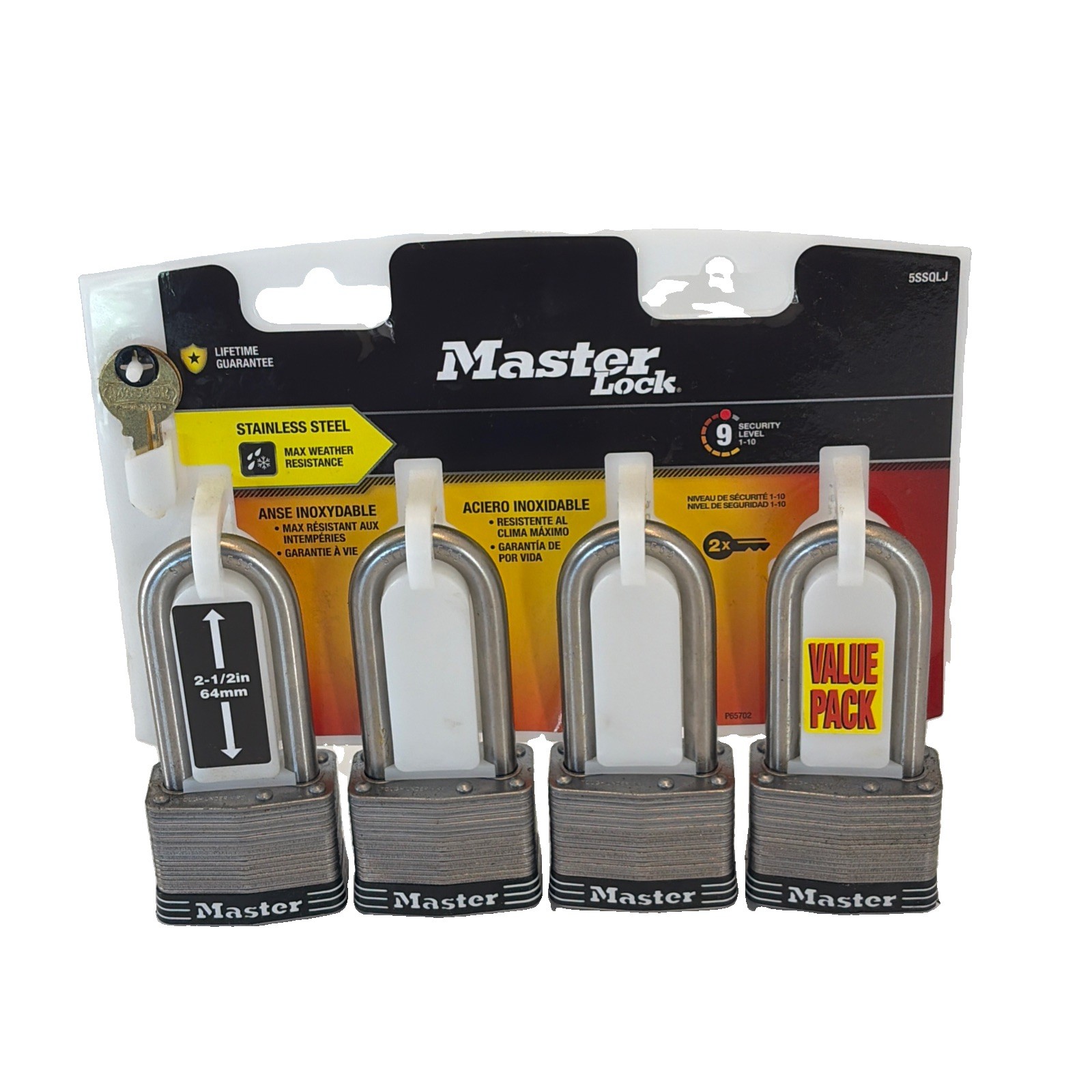 Master Lock Outdoor Padlock 2 in Wide 2-1/2 in Shackle 4 Pack Keyed Alike 5SSQLJ