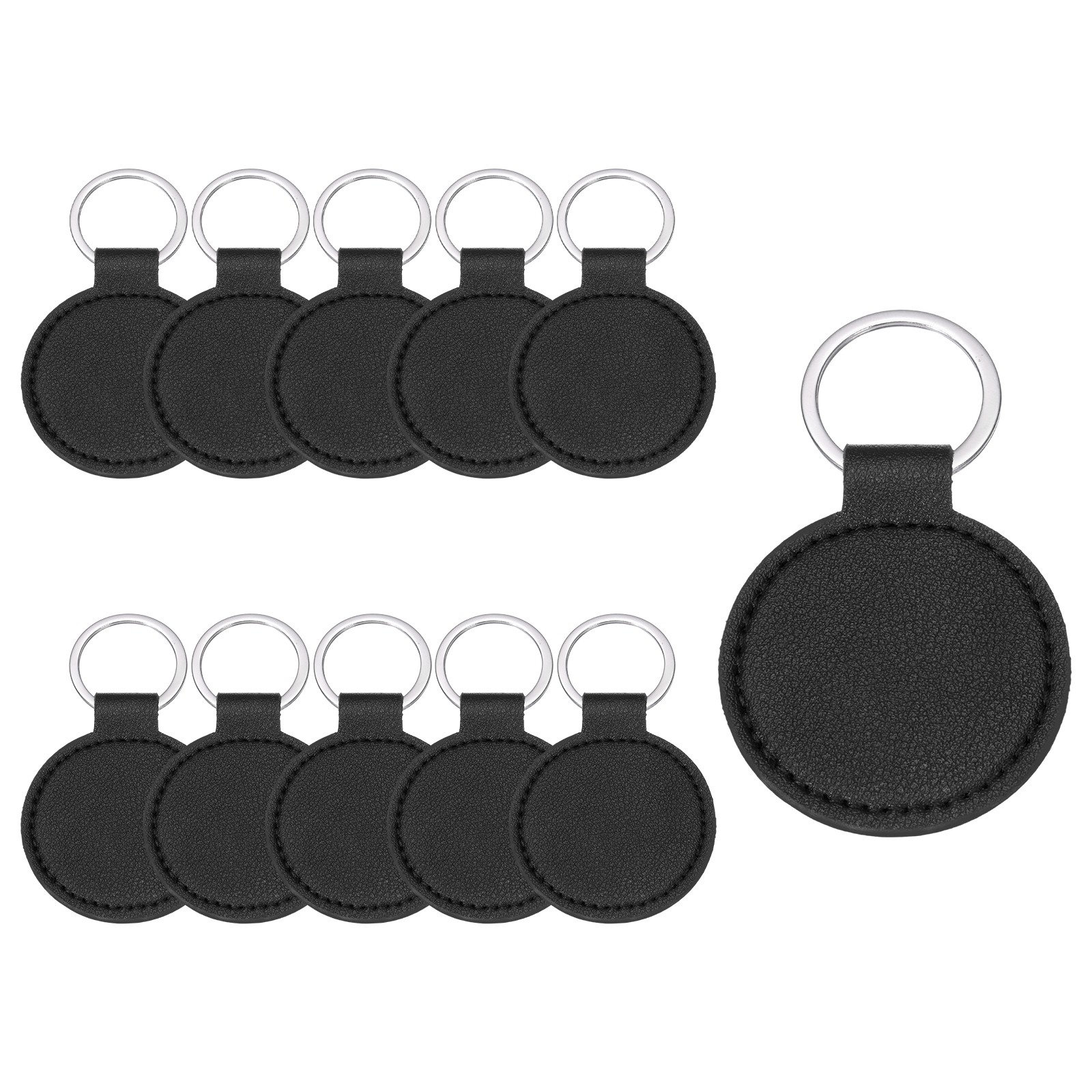 10 Pcs PU Leather Circle Laser Engraving Keychain Blanks (Black, 2" Dia.)