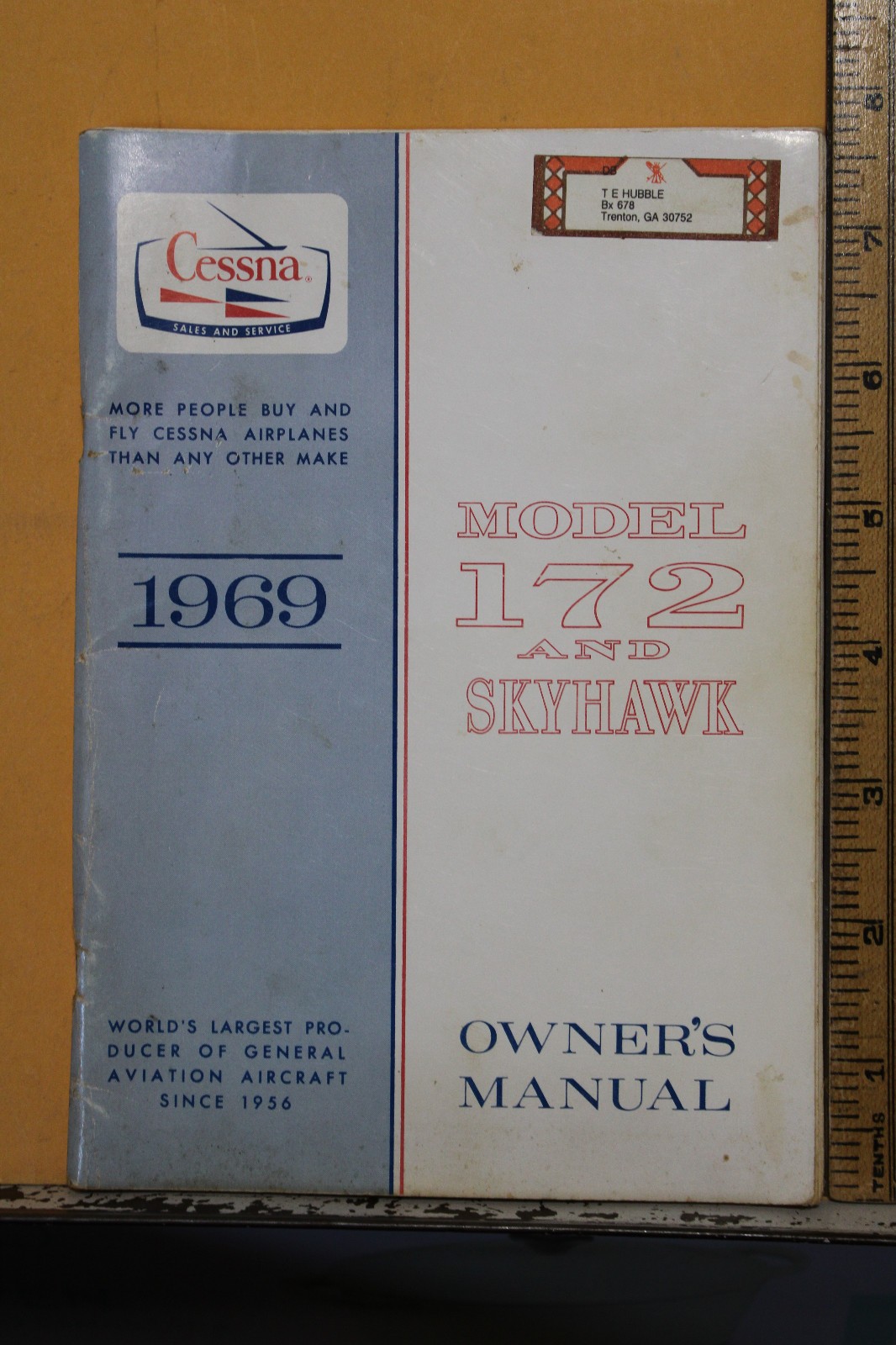 1969 Cessna Airplane Model 172 And Skyhawk Owner's Manual