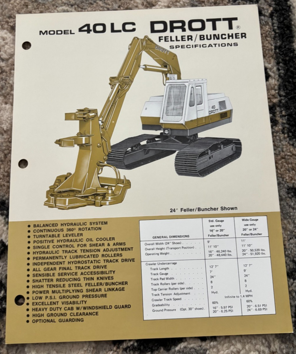 Drott 40LC Hydraulic Excavator Feller Buncher Brochure AMIL25