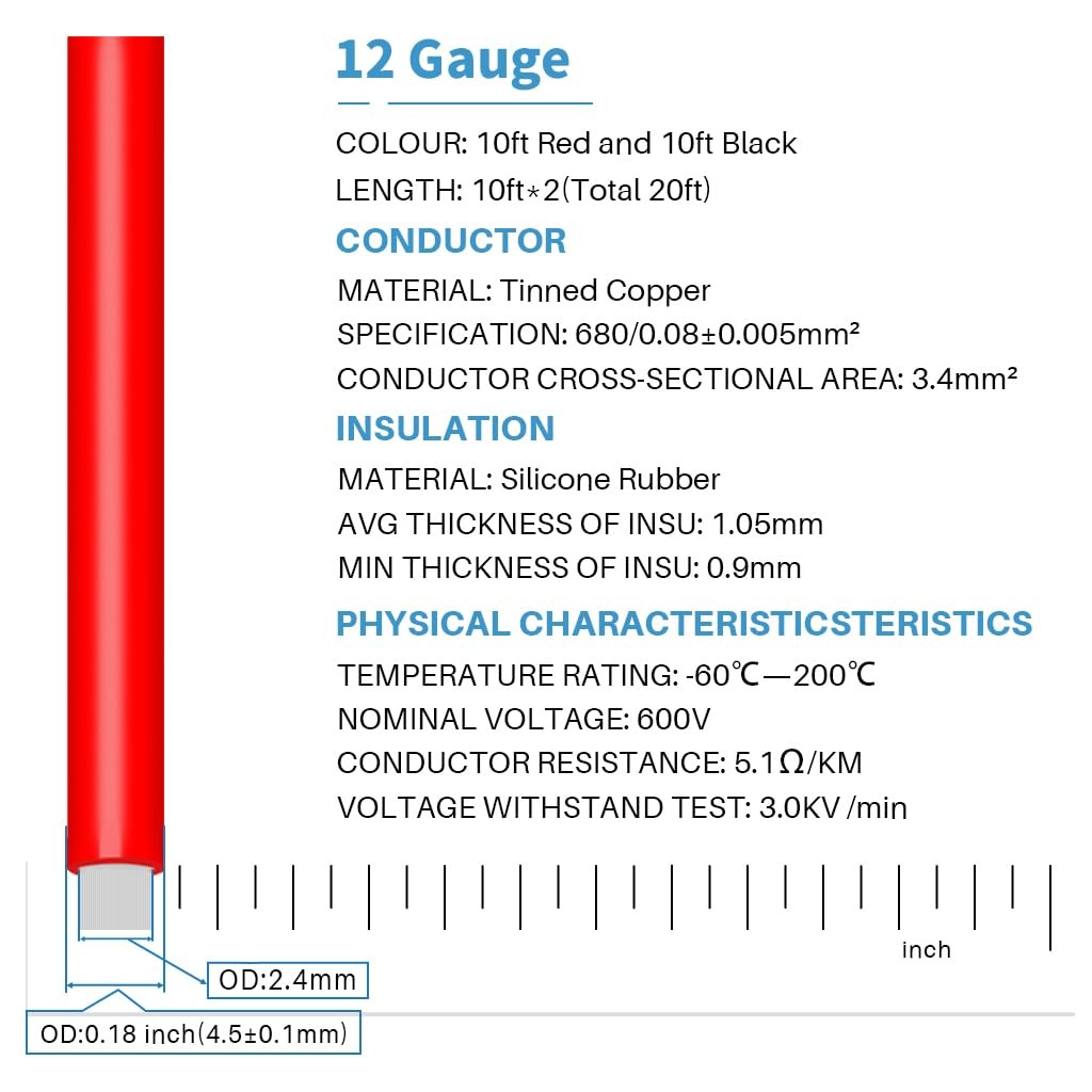 12 silicone wire red 10ft and black 10ft,