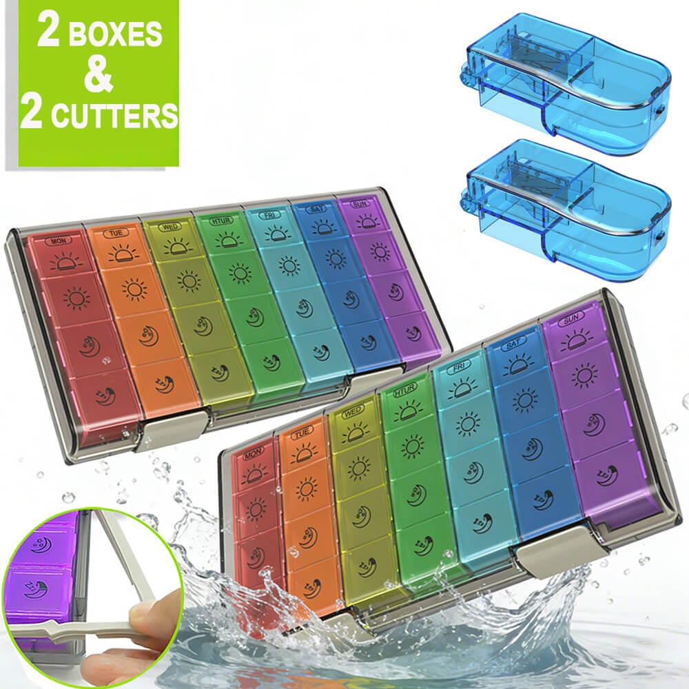 Large Pill Organizer Case Week 4 Times a Day Moisture-Proof 2 Pill Box +2 Cutter