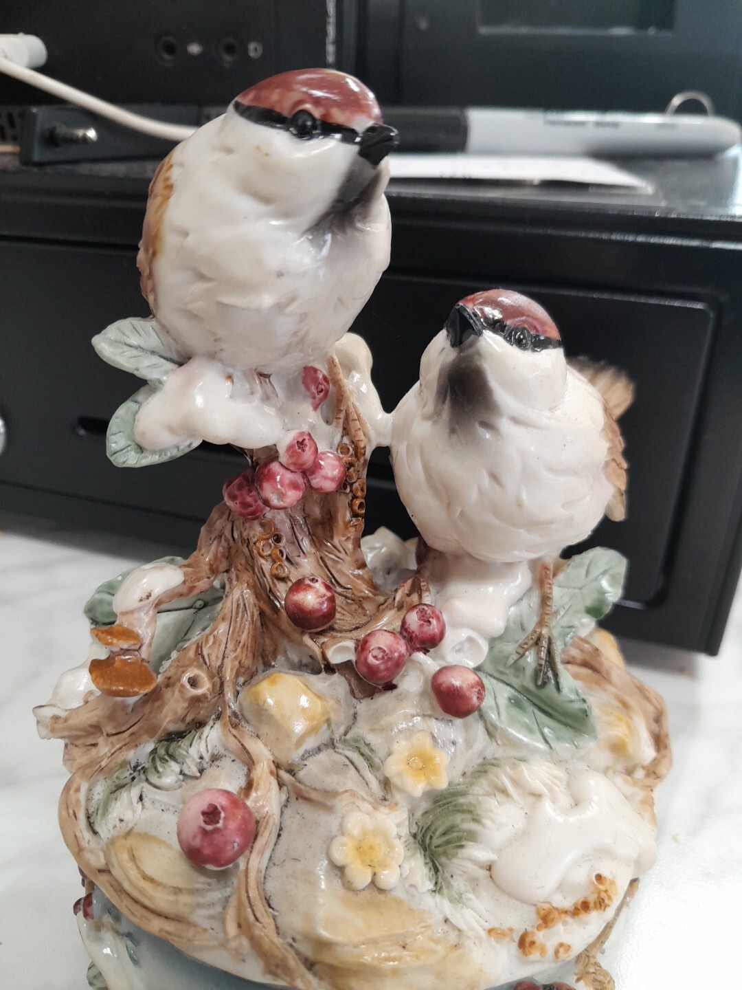 Ceramic Trinket Box Adorable Birds On A Branch Unmarked Light Wear