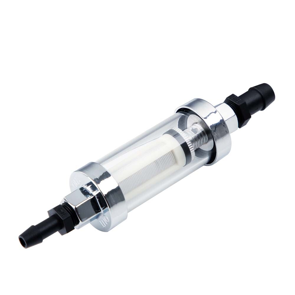 2PCS Universal 1/4" 5/16" 3/8" Chrome Glass Reusable Washable Inline Fuel Filter
