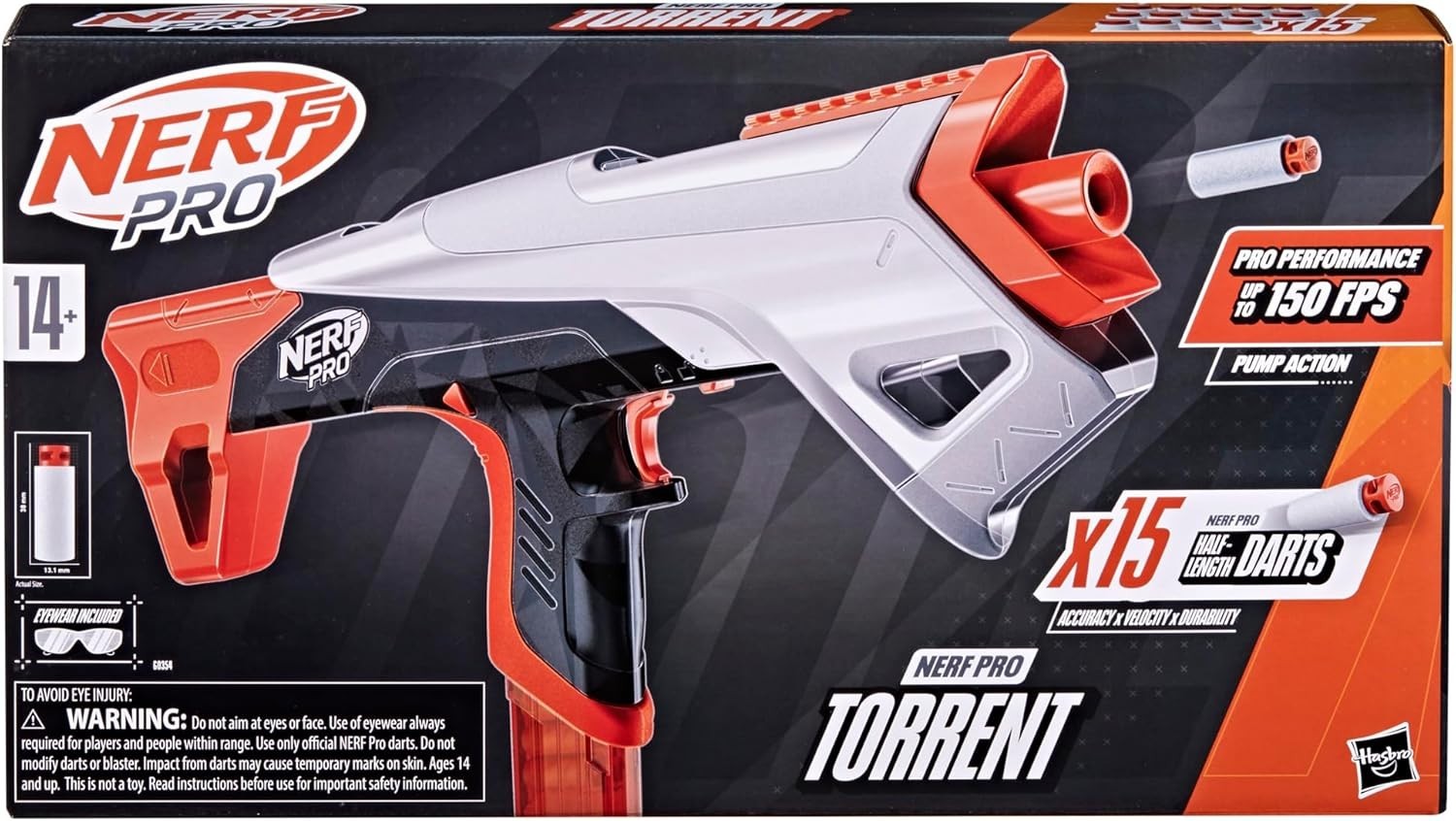 Nerf Pro Torrent Half-Length Dart Blaster Includes 15 Nerf Pro Darts & Magazine