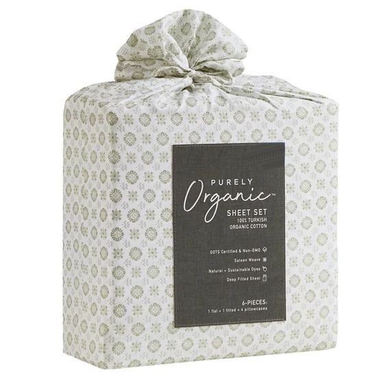 Purely Organic 100% Turkish Organic Cotton Sheet Set King Sierra Foulard Sage