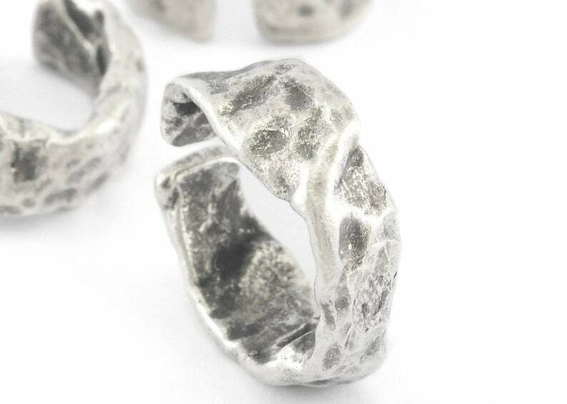 Organic Shape Adjustable Ring Antique silver plated brass 18mm 8US size 4040
