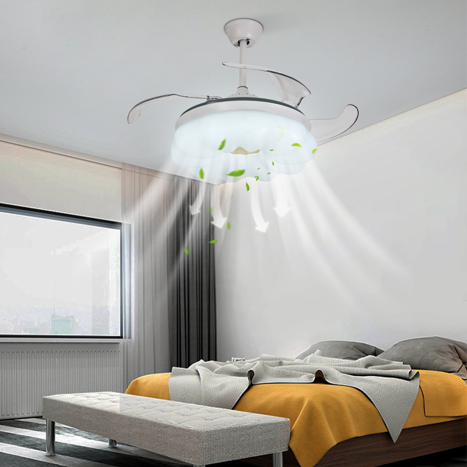 42 Inch LED Ceiling Fan w/ Lights & Remote Control Retractable Ceiling Fan NEW??