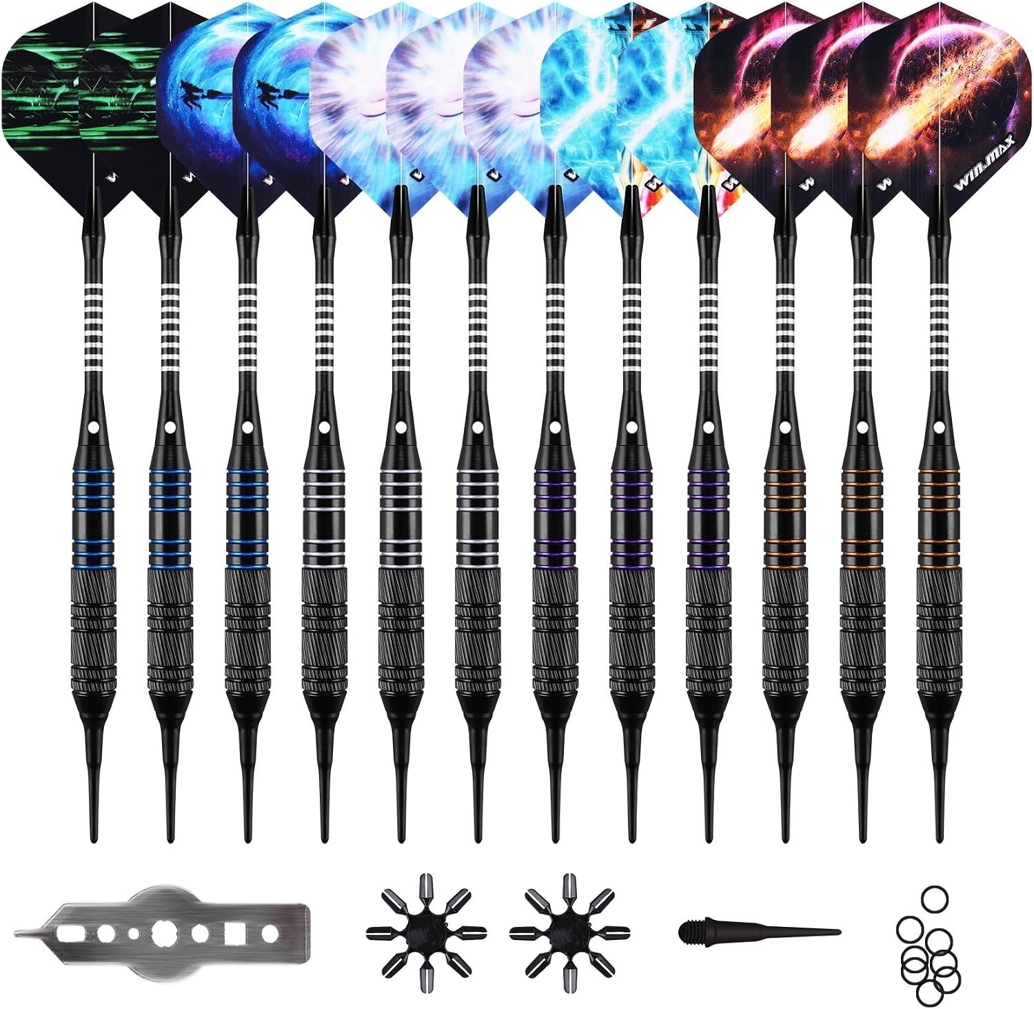 Complete 12-Piece Soft Tip Darts Set with 100 Tips & Unique Flights for Elegance