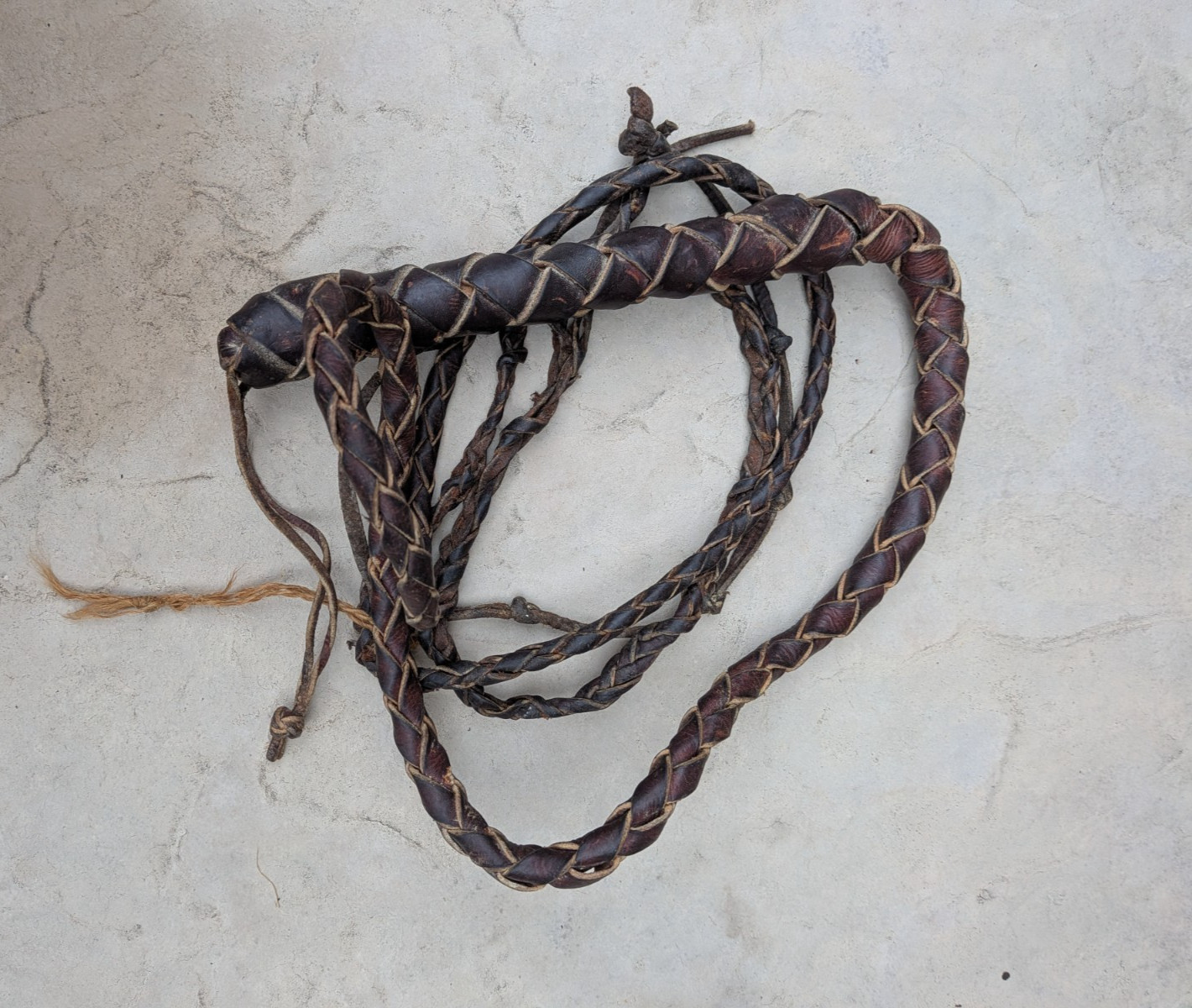 Vintage Leather Bullwhip Woven Braided 10 Feet Brown