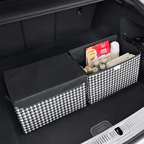 8sanlione Car Cargo Trunk Storage Box with Lid, Houndstooth Pattern Black/White