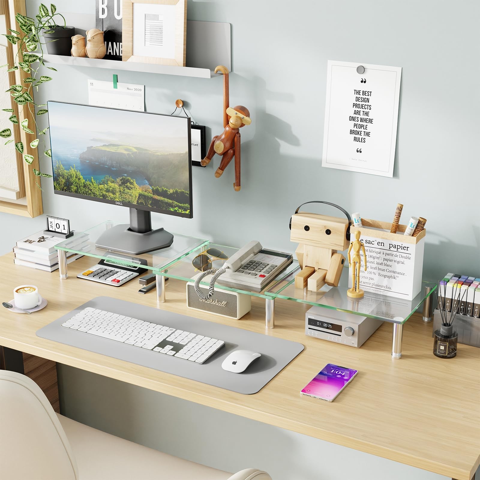 Dual Monitor Stand Riser Computer Office Desktop Organizer for 2 Monitors