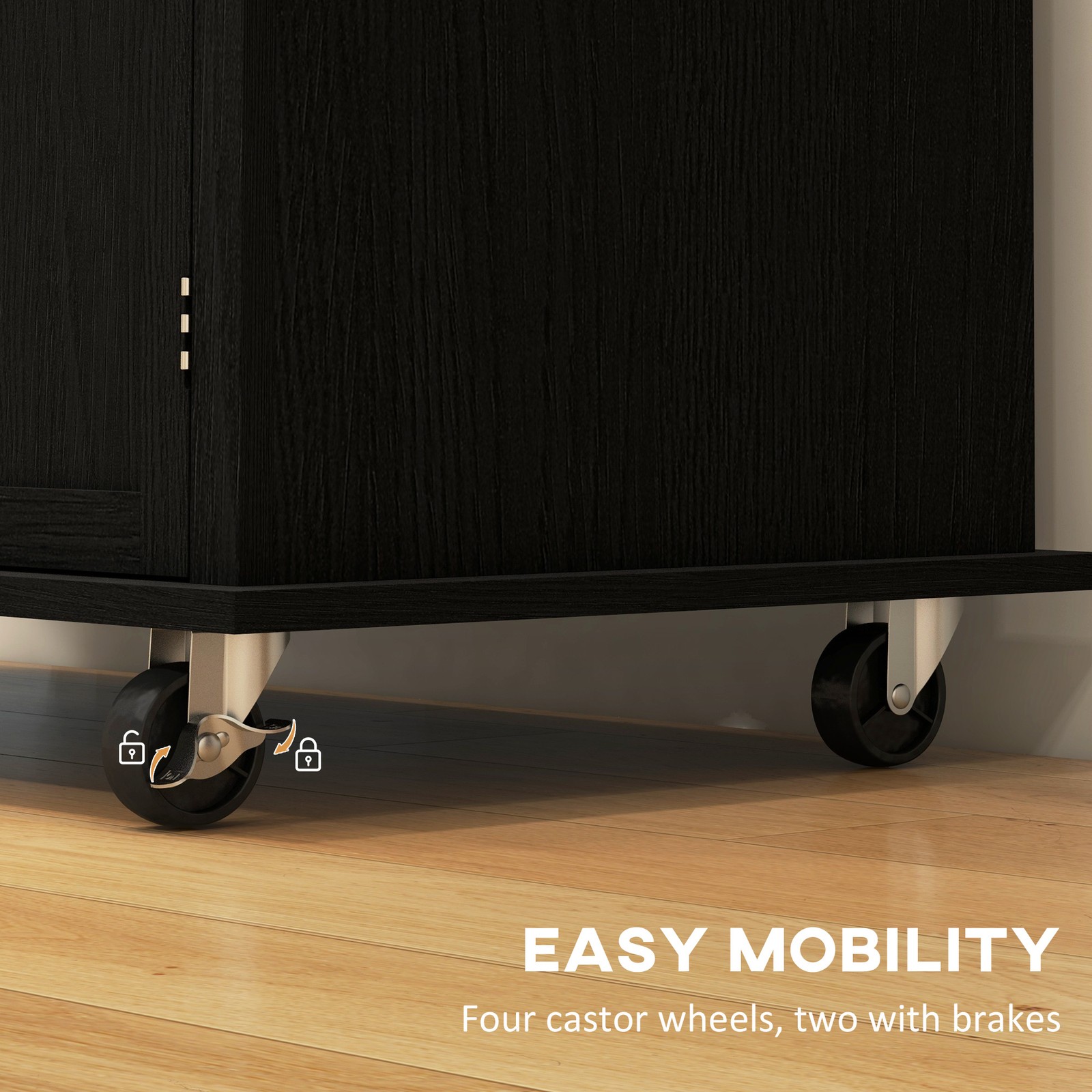 Modern Rolling Kitchen Island Cart with Spice Rack, Distressed Black