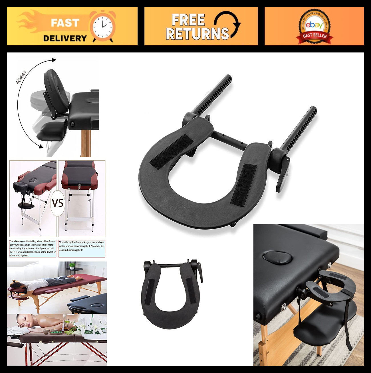 Adjustable Massage Table Face Cradle - Universal Black Headrest for Comfort