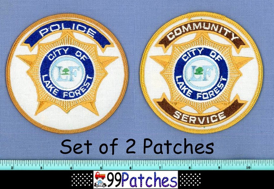 LAKE FOREST POLICE CSO (2 Patches LOT) ILLINOIS Police Patch 'LF' TREE 3F