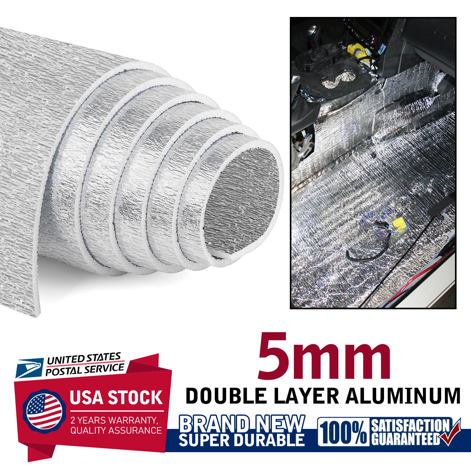 48 Sqft Sound Deadener Car Heat Shield Waterproof Double Layer Aluminum New
