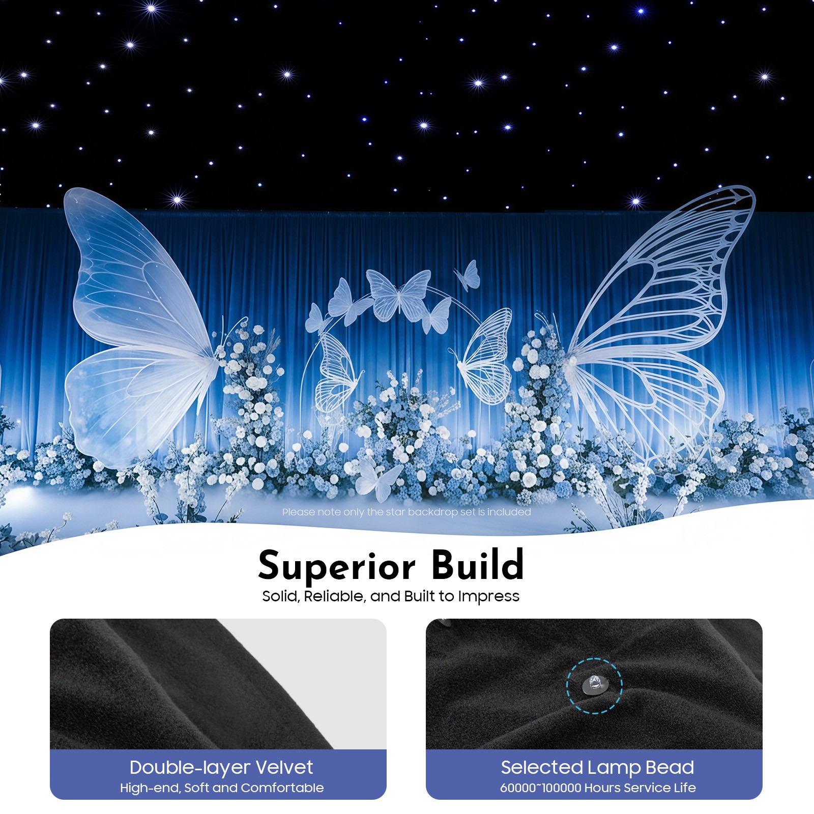 LED Star Light Curtain Backdrops with DMX Control Starry Sky Cloth Background US