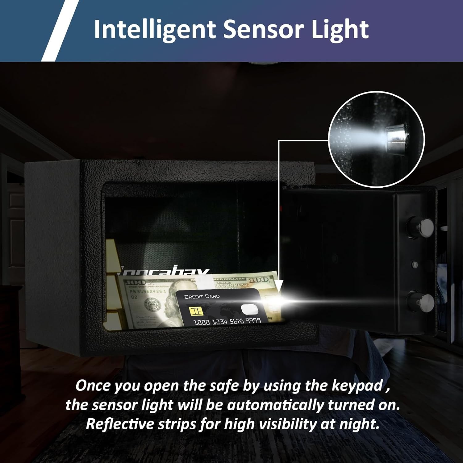 Home Security Safe Box with Sensor Light & Fireproof Money Bag