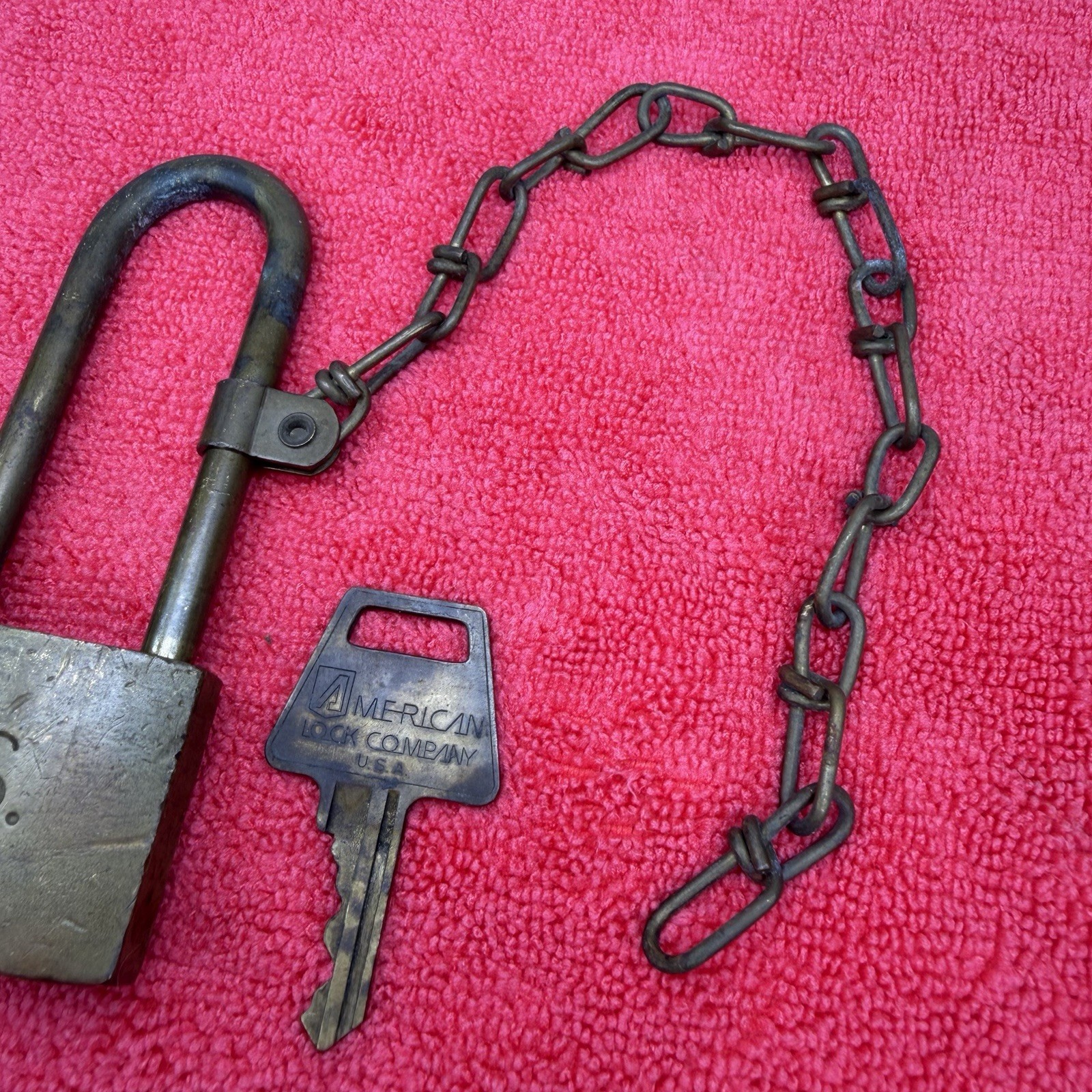 Vintage U.S. Military Brass Padlock , Chain & Key American Lock Co. USA 6460H