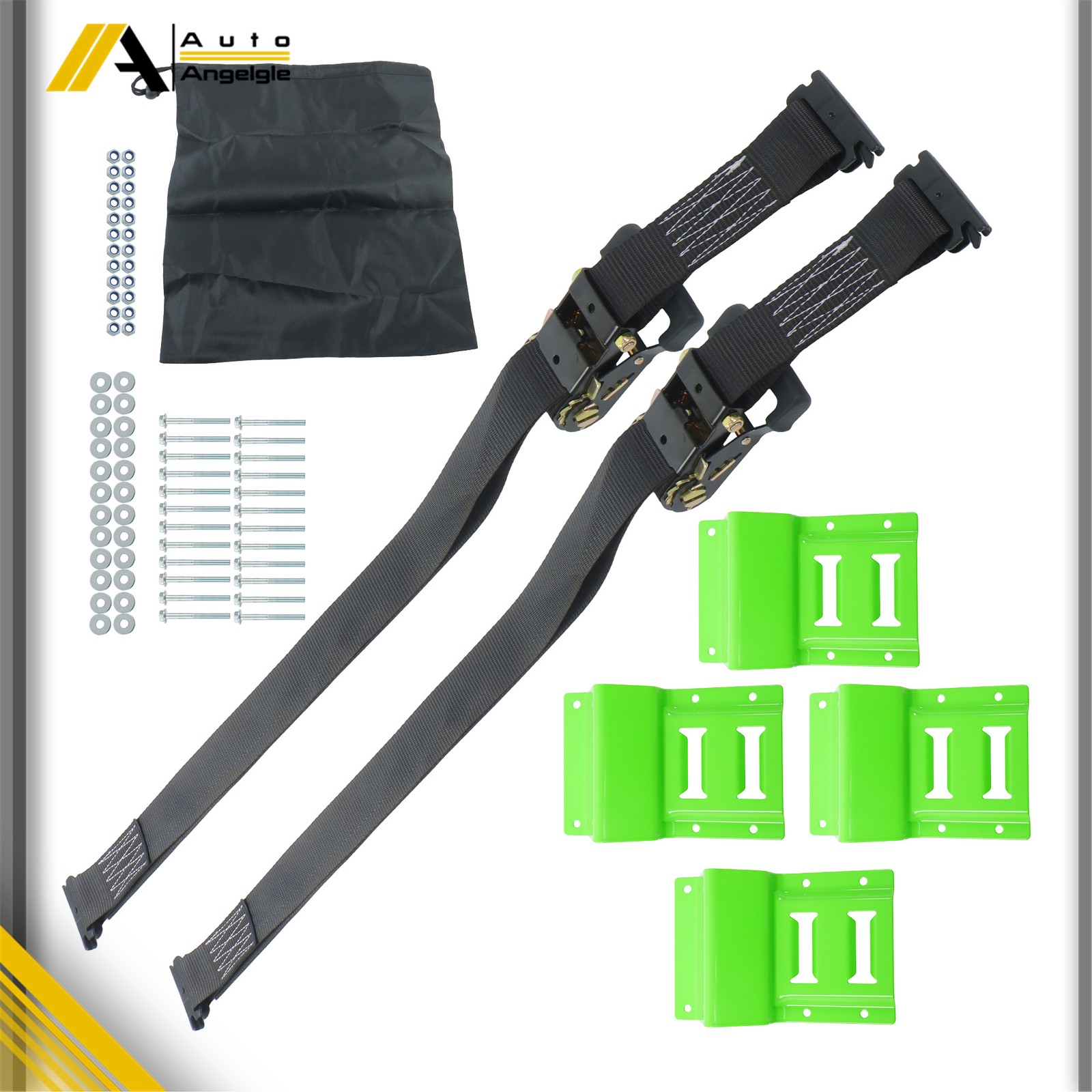 Light Green E Track Wheel Chock 8ft BLK Ratchet Straps Kit For Cargo Securement