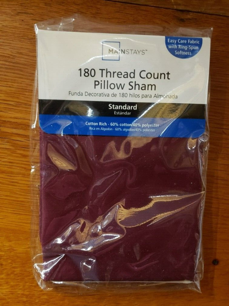 Mainstays Pillow Sham 180 Thread Count Standard Size Bordeaux Color