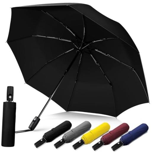 Windproof Travel Umbrella, Compact Umbrella, Car Umbrellas for Rain & Black