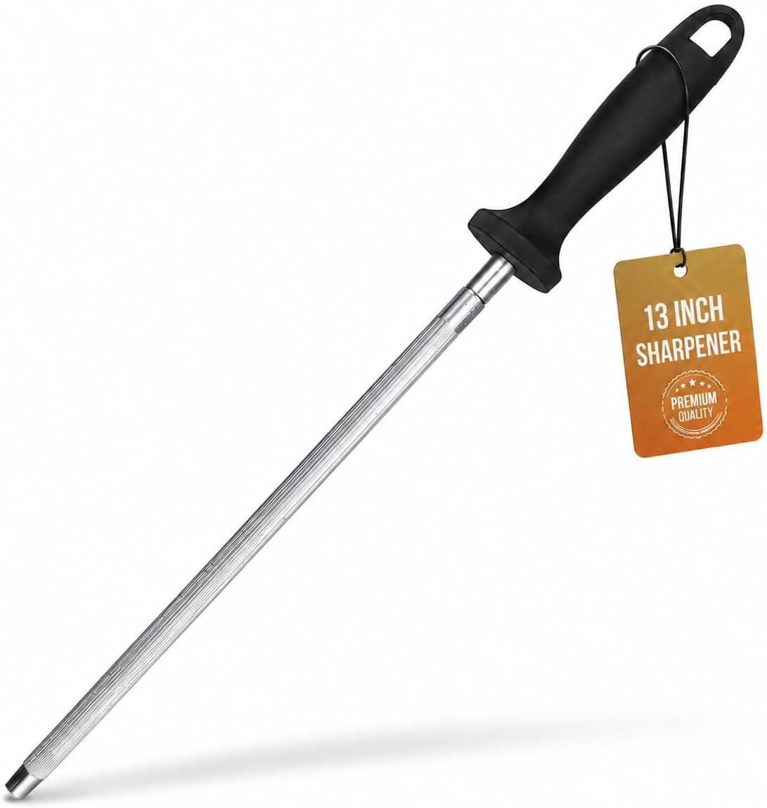 Knife Sharpener Rod, 13 Inch Carbon Steel Honing Steel for Kitchen Knives, Profe
