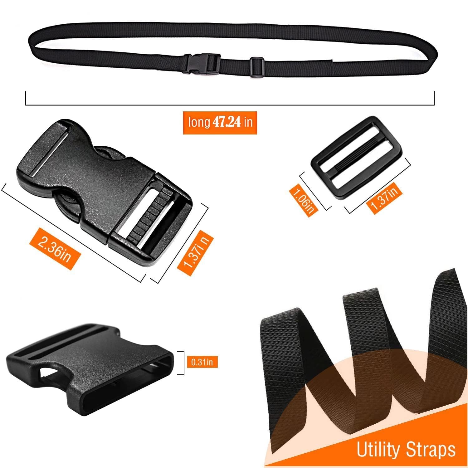 Nylon Strap with Buckle, Quick Release Short Adjustable Straps with Buckles, ...