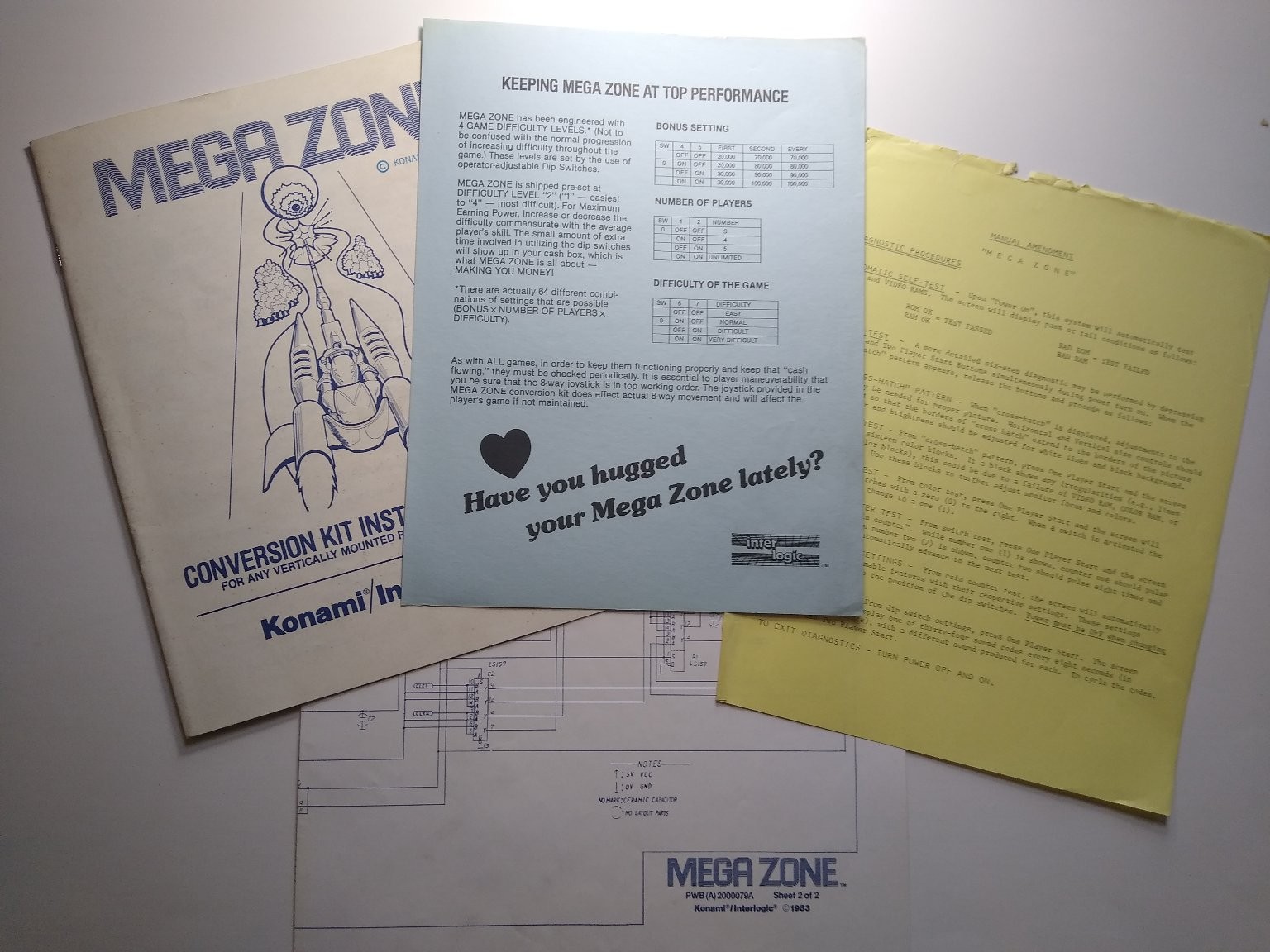 Konami Interlogic Mega Zone Conversion Kit Manual & Schematics 1983 Arcade