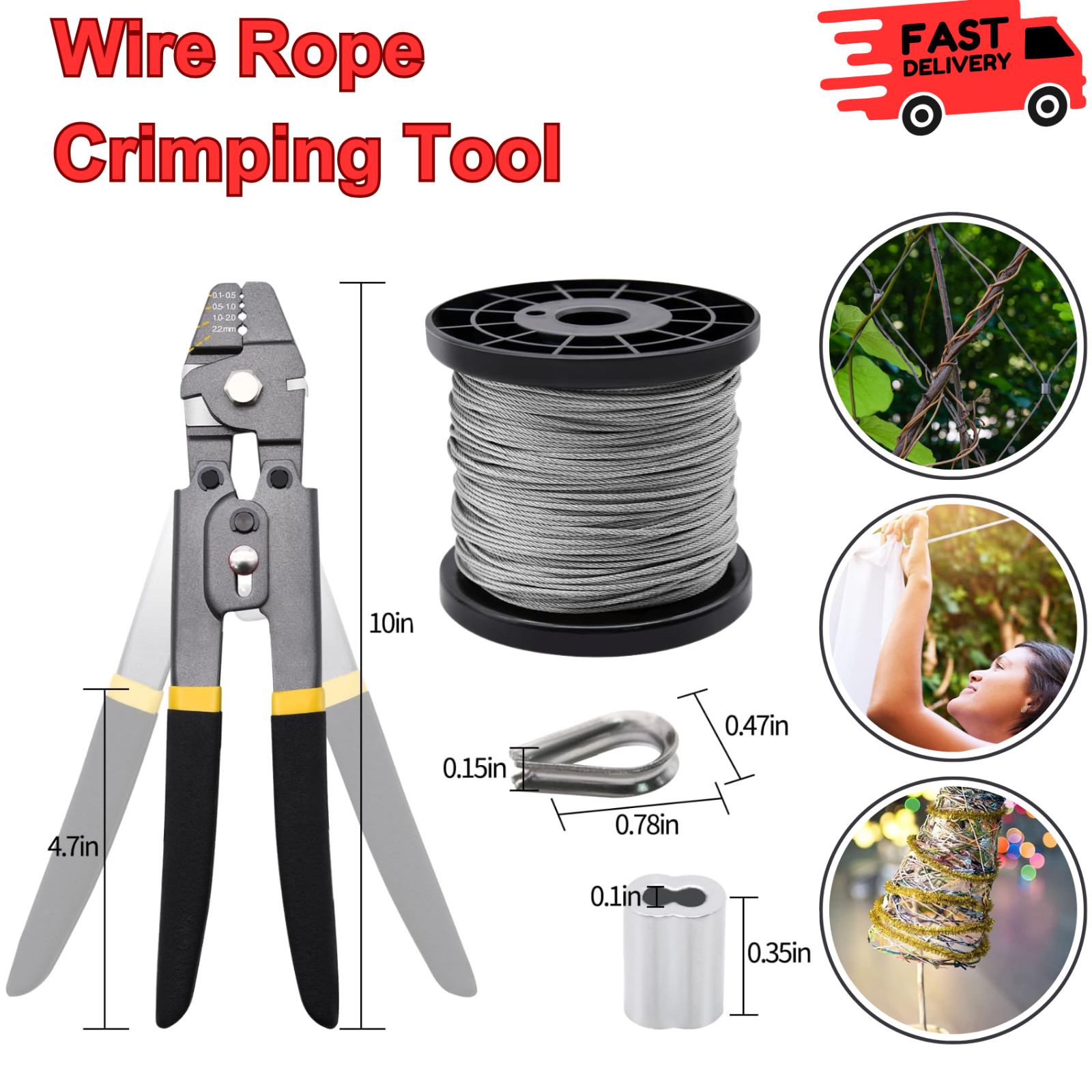 328Ft Wire Rope Crimping Tool Kit, Stainless Steel Wire Rope Cable with Aluminum