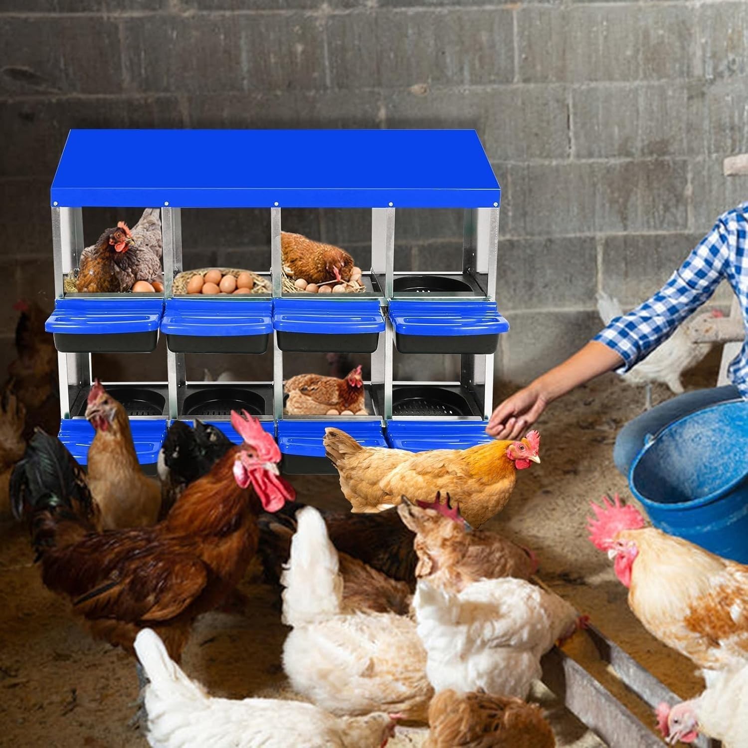 8 Compartments Chicken Nesting Box Hen Egg Collection Laying Boxes for Chicken