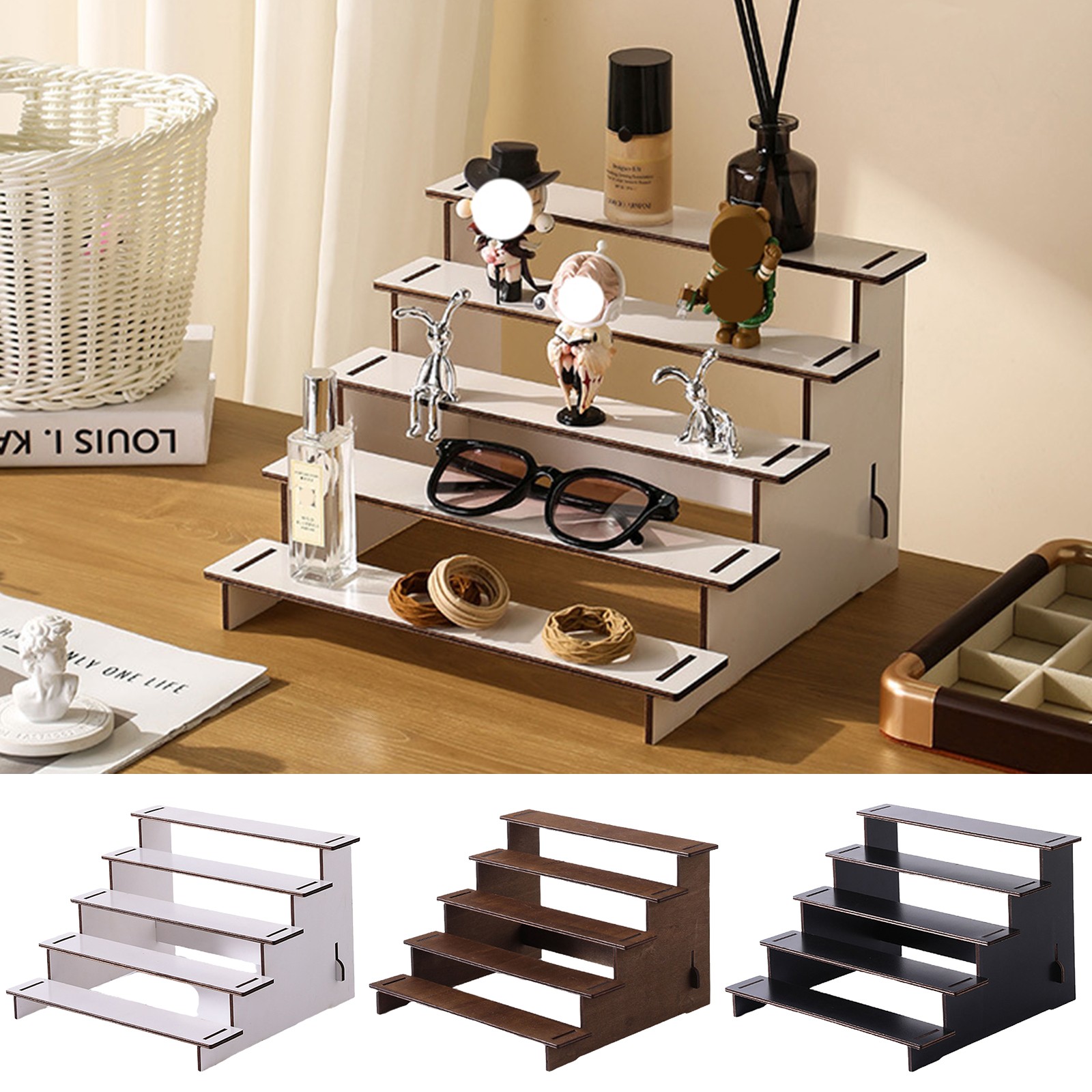 5 Tier Wooden Display Stand Tiered Cupcake Stand for Dessert, Perfume Organizer