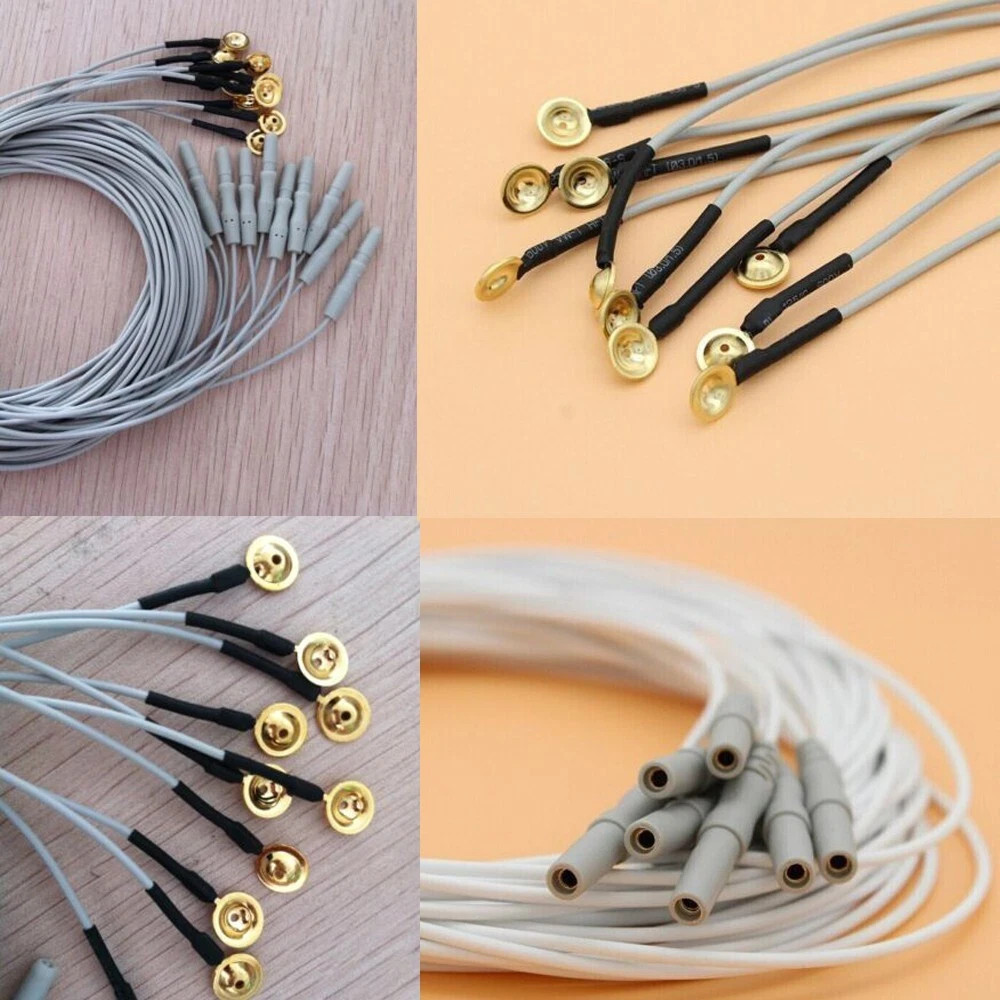 10pcs EEG Cable 10 leads Leadwires Golden Plated Cup Electrodes Din 1.5mm