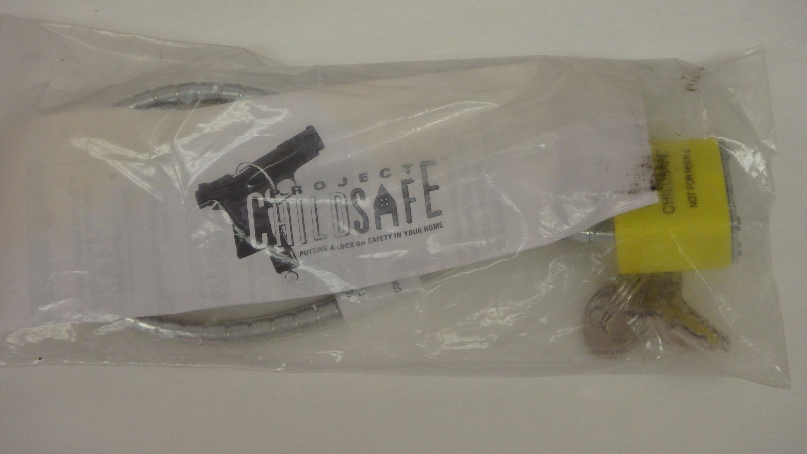 14" Safety Gun Cable Lock 2 Keys Yellow & Chrome NEW IN PKG