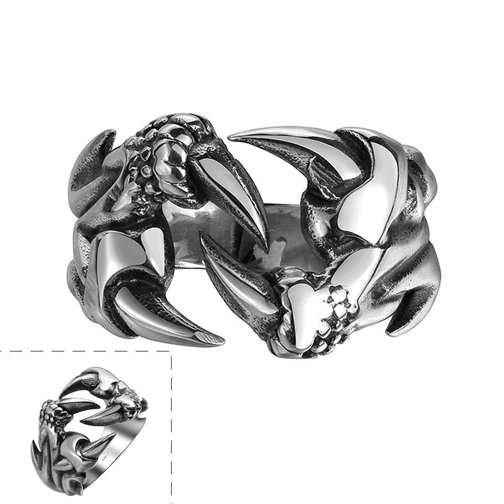 Stainless Steel Antique Gothic Biker Tribal Ring Black Men's Unisex Claw B189