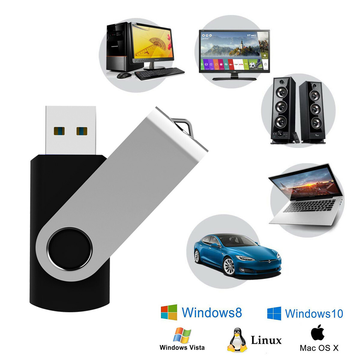 USB 3.0 16GB 100x Metal Anti-skid Swivel Style Flash Drives Memory For PC Laptop